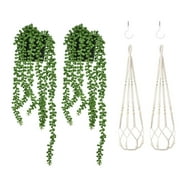 Coolmade 2pcs Artificial Hanging Plants with Pot 2.4ft Fake Ivy Vine Fake Ivy Leaves with Fake Vines Faux Hanging Planter Greenery for Decor,Green