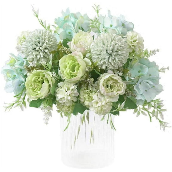 Coolmade 2pcs Fake Peony Silk Hydrangea Bouquet Artificial Flowers Decor Light Green