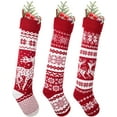 thumbnail image 1 of Coolmade 3 Pack Knit Christmas Stockings, 26 Inch Extra Long Hand-Knitted Maroon/White Big & Little Reindeer Snowflakes Holiday Décor (Big Reindeer, Little Reindeer, Snowflakes), 1 of 8
