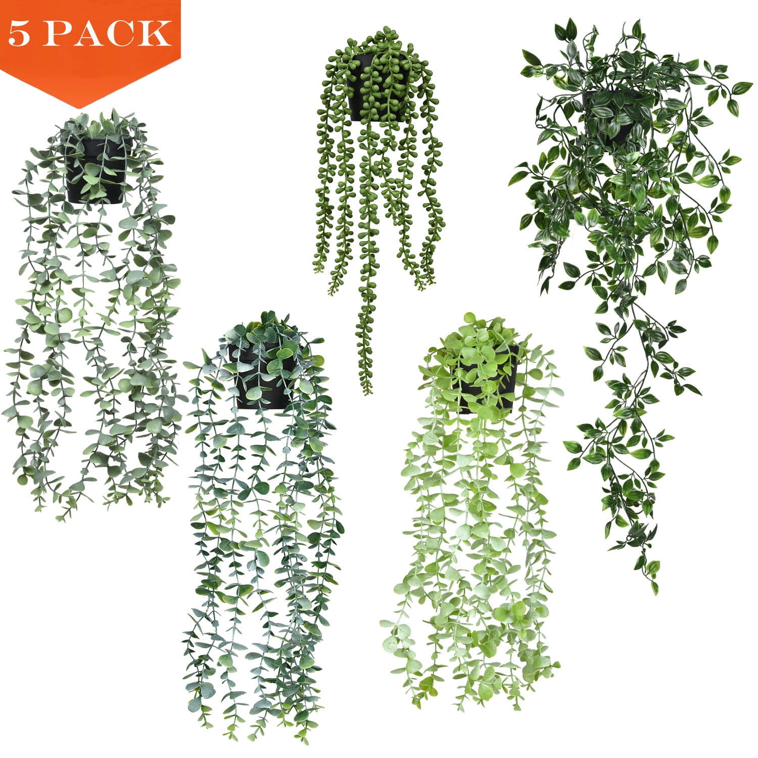 Coolmade 31" Artificial Hanging Plants 5 Pack Fake Potted Plants for