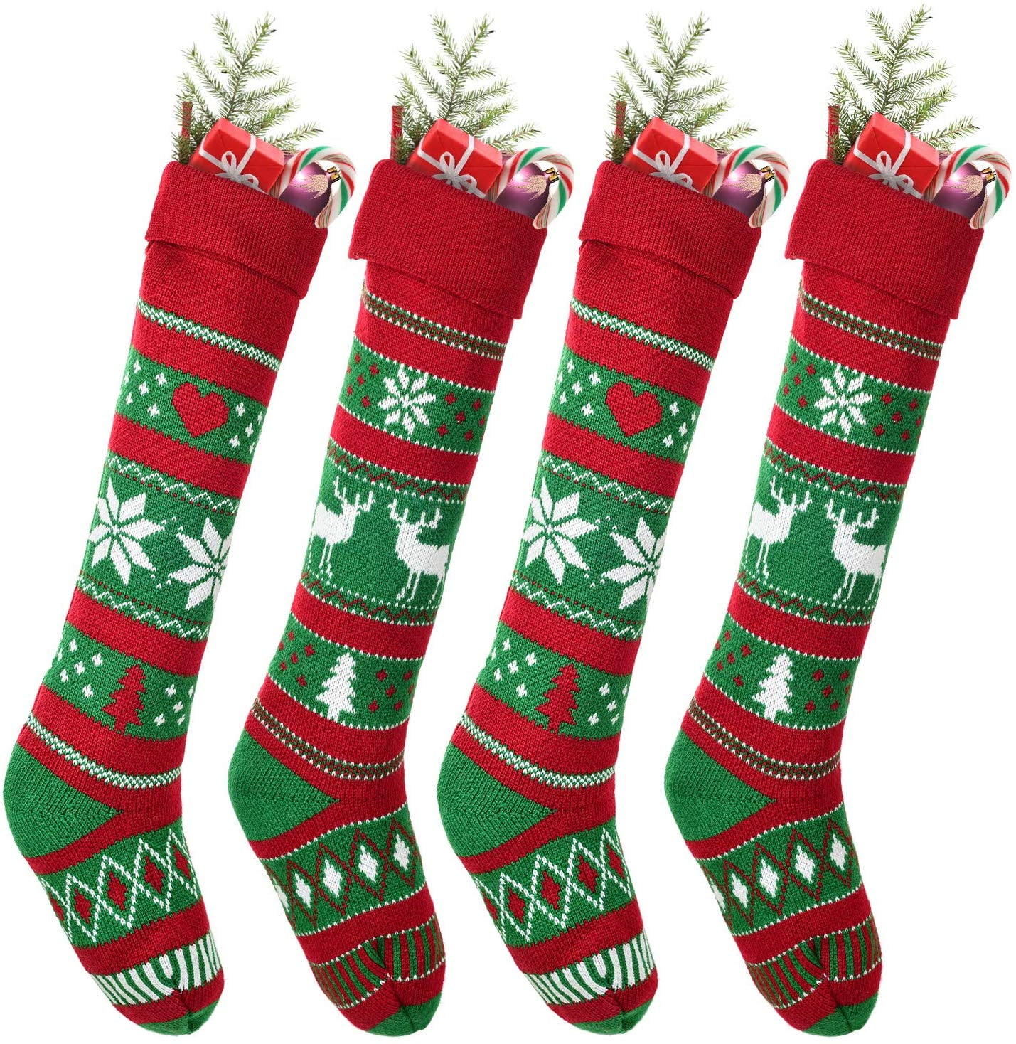 Coolmade 4 Pack Knit Christmas Stockings, 25 Inch Extra Long Stripe