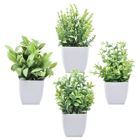 Coolmade 4 Packs Fake Plants Mini Artificial Greenery Potted Plants