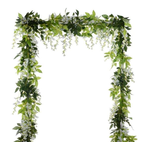 Coolmade 4 pieces 6.6ft/Piece Artificial Flowers Silk Wisteria Garland Silk Hanging Flower for Home Decor (White)