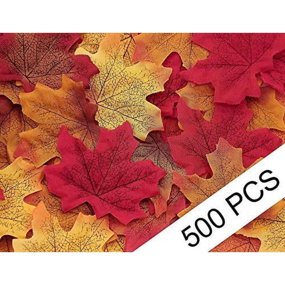 Coolmade 500 Pcs Artificial Maple Leaves Fall Leave Mixed 9 Autumn Colored Leaves for Thanksgiving Day Autumn Leaf Party Table Decor