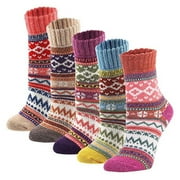 FDYRGV Coolmade 5Pack Womens Vintage Winter Soft Warm Thick Cold Knit Wool Crew Socks, Multicolor, free size