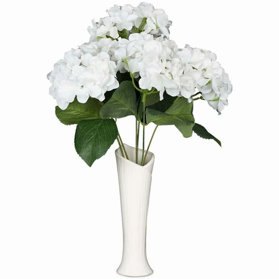 Coolmade 6 Big Heads Hydrangeas Flowers Fake Silk Hydrangea Artificial Flower Arrangements Bridal Bouquet Wedding Party Garden Home Decor (White)