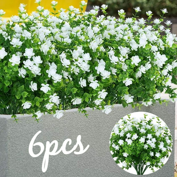 Coolmade 6 Bundles Artificial Flowers UV Resistant Fake Boxwood Plants, Faux Plastic Hanging Plants Green