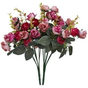 Coolmade 7 Branch 21 Heads Artificial Silk Fake Flowers Leaf Rose Wedding Floral Decor Bouquet,Pack of 2 (Rose Coffee)