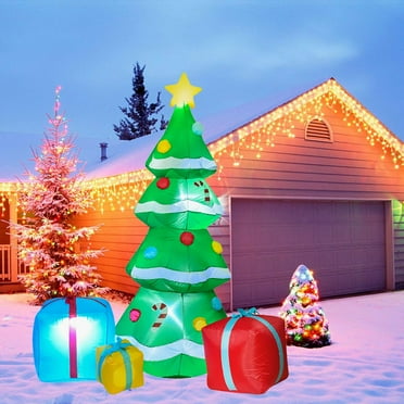 Coolmade 7 ft Inflatable Christmas Tree with Star and Gift Boxes Lighted Blowup Party Decoration