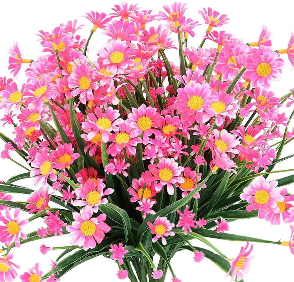 Coolmade 8 Bundles Artificial Daisy Flowers 14" Outdoor Spring Summer ...