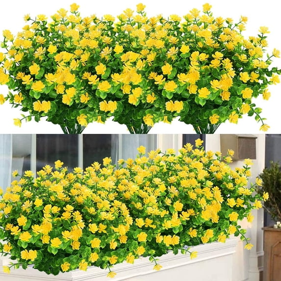 Coolmade 8 Bundles Artificial Fall Flowers No Fade Autumn Plants, Indoor Outdoor Greenery for Thanksgiving Christmas Wedding Party Home Garden Fireplace Décor (Yellow)