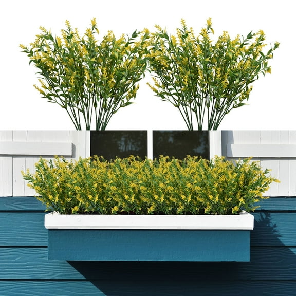 Coolmade 8 Bundles Artificial Lavender Flowers for Outdoor Decoration, UV Resistant Fake Shrubs Greenery Bushes House Office Garden Patio Indoor Outdoor Decor (Yellow)