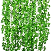 Coolmade 12 Pack 84ft Artificial Ivy Garland, UV Resistant Fake Silk Ivy Vines for Wall Bedroom Wedding Outdoor Decor