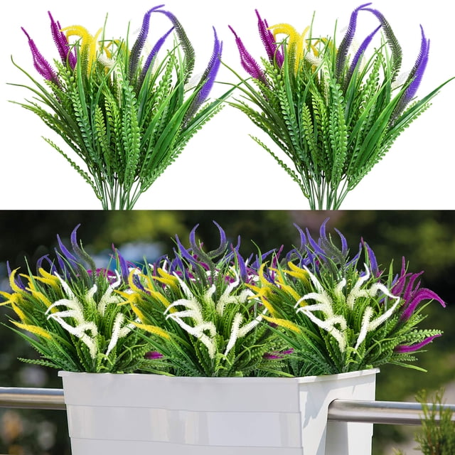 Coolmade 8Pcs 18" Artificial Plants Flowers Fake Outdoor UV Resistant ...