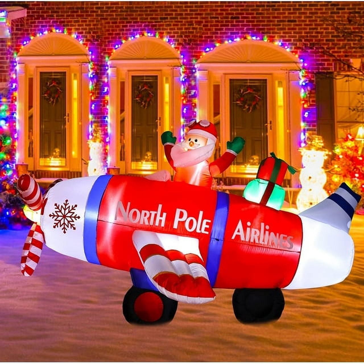 Coolmade 8ft Christmas Inflatable Santa Claus Flying Airplane & Airplane Propellers Spin Decoration for Outdoor Indoor Lawn Yard Garden Party Home Holiday