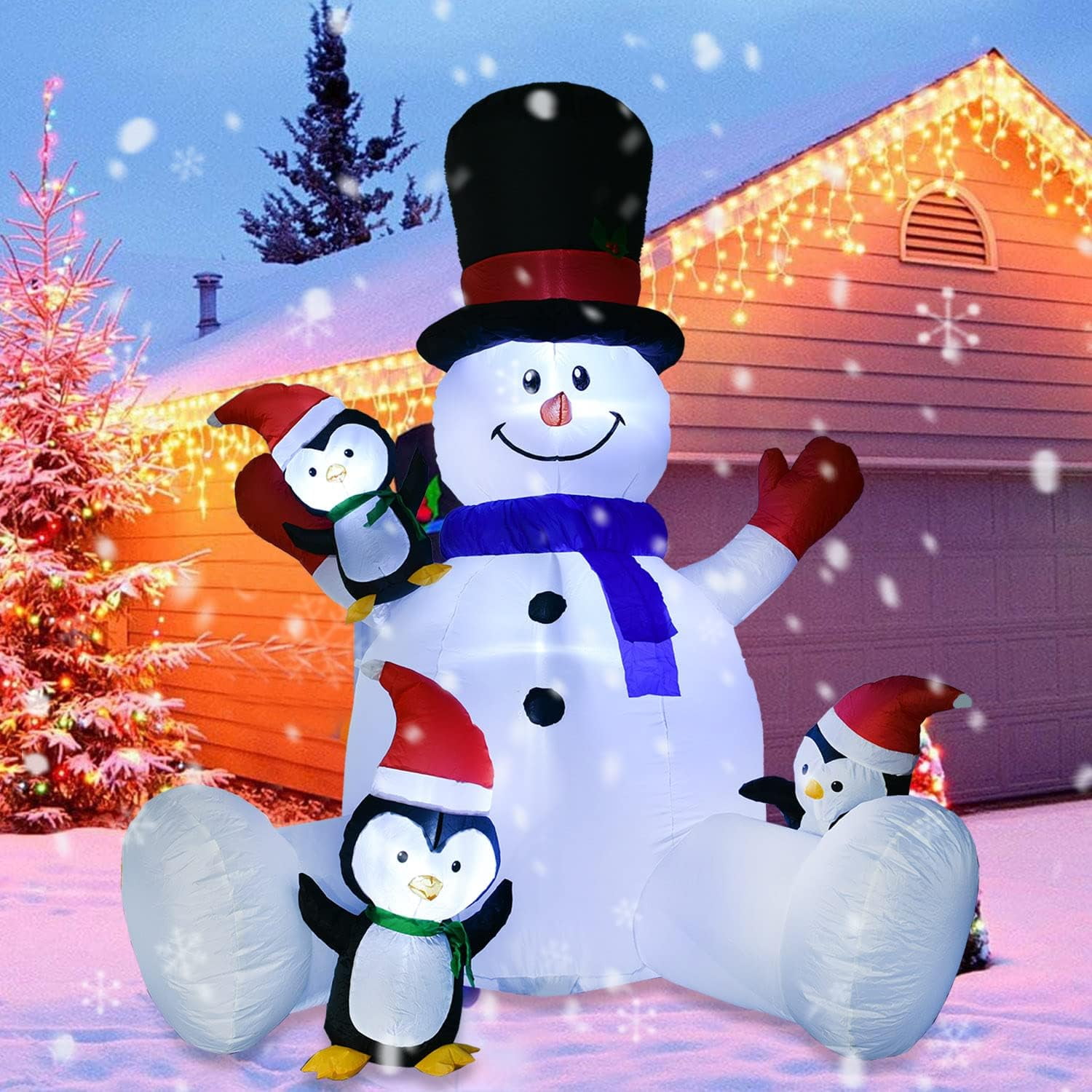 Coolmade 8ft Height Christmas Inflatable Snowman and Penguins with
