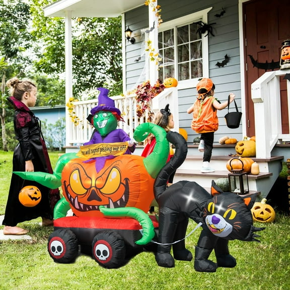 Coolmade Halloween Inflatable Decoration Witch Pumpkin Truck Built-in LED 9ft