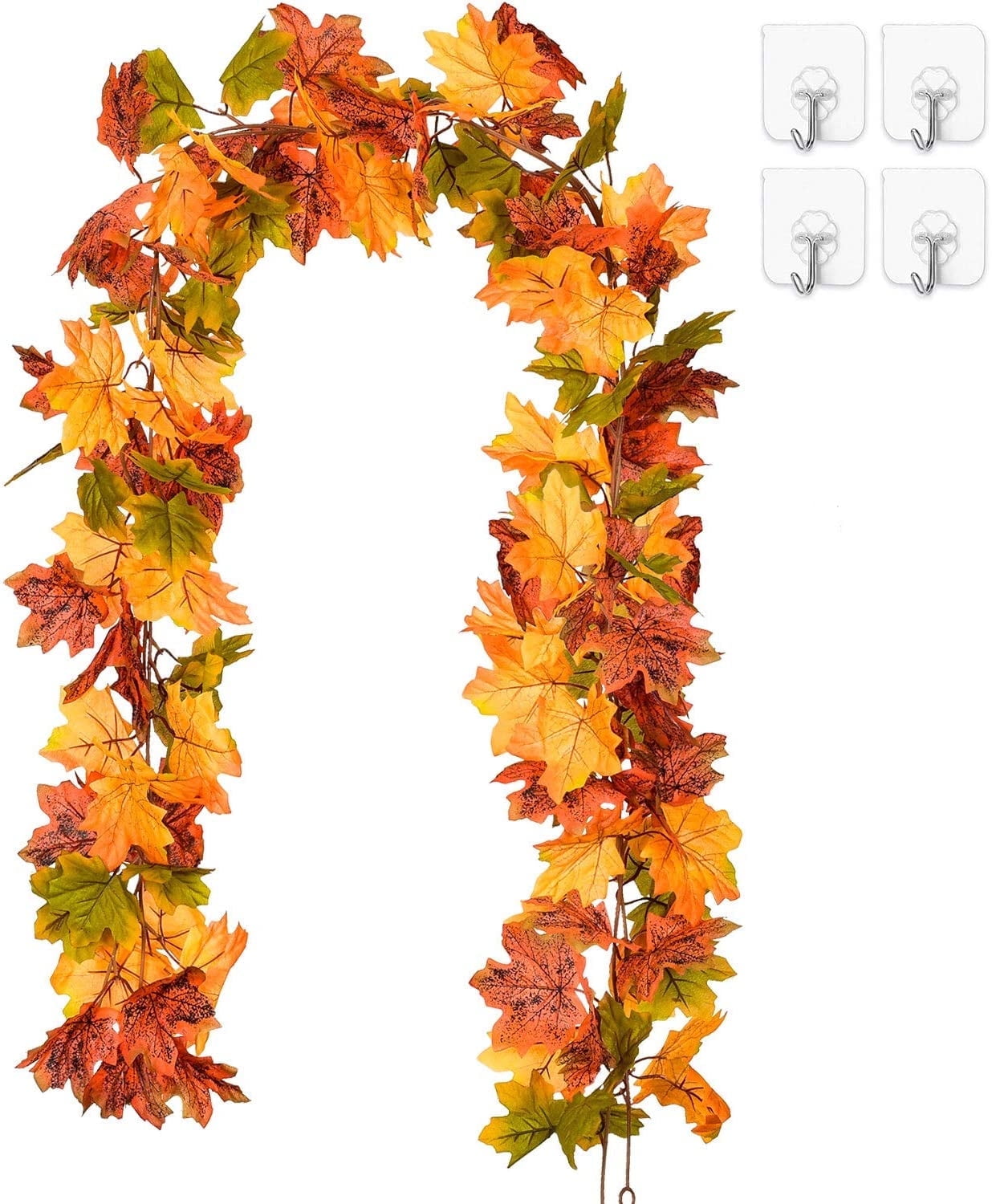 Coolmade 2 Pack Maple Leaves Fall Garland - 6ft/Strand Artificial Fall Foliage Garland Colorful Autumn Decoration for Home Wedding Party Thanksgiving