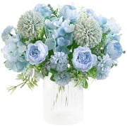 Coolmade Artificial Flowers, Fake Peony Silk Hydrangea Bouquet Decor ,Blue