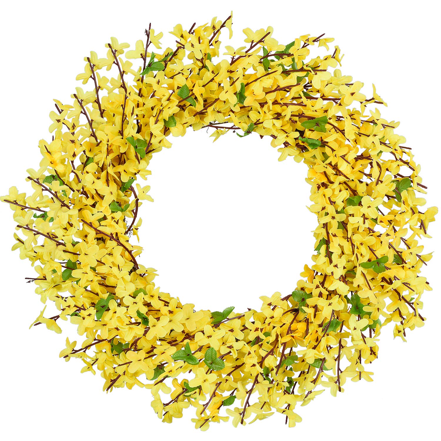 Coolmade Artificial Forsythia Flower Wreath - 17" Yellow Flower Door Wreath Fake Flower Spring/Summer Wreath for Front Door Wedding Home Decor - image 1 of 6