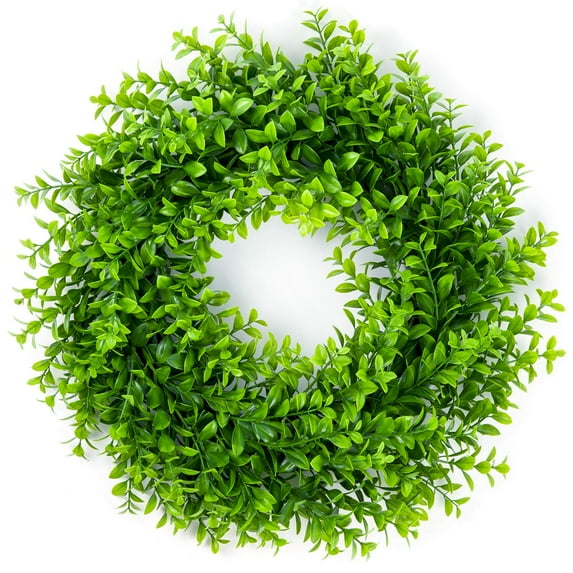 Coolmade Artificial Green Leaves Wreath - 16" Artificial Boxwood Wreath for Front Door Wall Window Party Décor, Indoor/Outdoor Use
