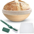 thumbnail image 1 of Coolmade Bread Proofing Banneton Basket Set - 9 Inch Round Natural Rattan Bread Basket, with Linen Liner Cloth and Sourdough Bread Scraper Tool, 1 of 8