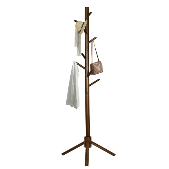 Coolmade Coat Rack Wooden Coat Rack Stand with 3 Height Options and 8 Hooks, Sturdy Freestanding Coat Rack for Home Office