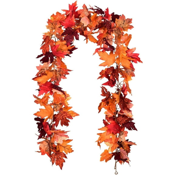 Coolmade 2 Pack Maple Leaves Fall Garland - 6ft/Strand Artificial Fall Foliage Garland Colorful Autumn Decoration for Home Wedding Party Thanksgiving