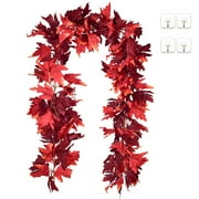 Coolmade Decorated Spruce Fall Maple Artificial Garlands, 2.80" (Dark Red) (2 Count)