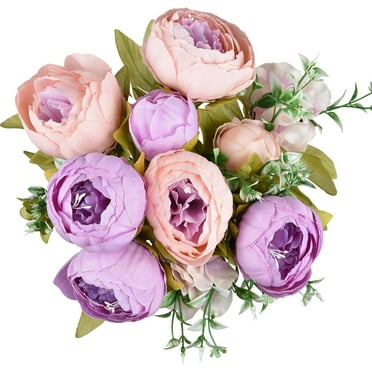 Coolmade Fake Peonies Faux Silk Flower Vintage Artificial Peony Face Flowers Arrangement Bouquets for Home Wedding Party Dining Table Core Decoration