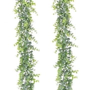 Coolmade Faux Eucalyptus Garland Plant, 2 Pack Artificial Vines Hanging Eucalyptus Leaves Greenery Garland for Wedding Backdrop Arch Wall Decor, 6 Feet/pcs UV Protected Indoor Outdoor