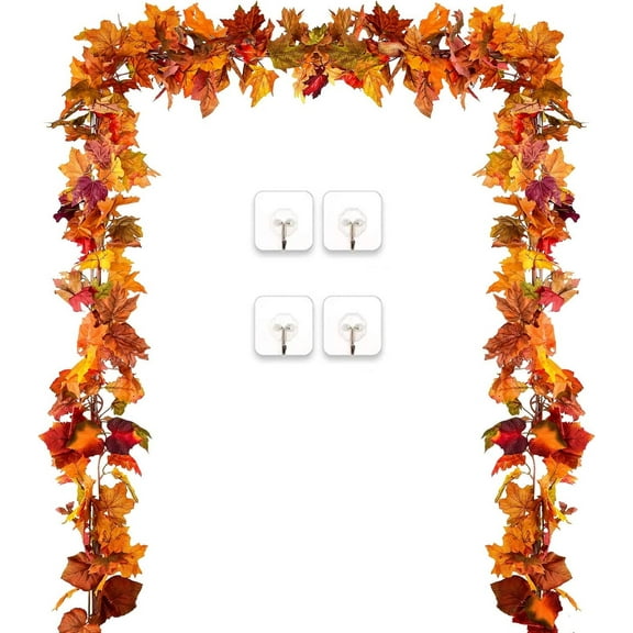 Coolmade 2 Pack Fall Garland Maple Leaf, 5.9Ft/Piece 7 Colors Hanging Vine Garland Artificial Autumn Foliage Garland Thanksgiving Decor for Home Wedding Fireplace Party Christmas
