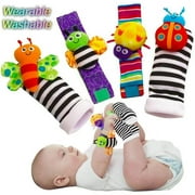 Coolmade Infant & Baby Puzzle Lovely Socks And Wrist Strap Toy Cartoon Animal Shaped Wrist Rattles Foot Socks Toys 4 pcs