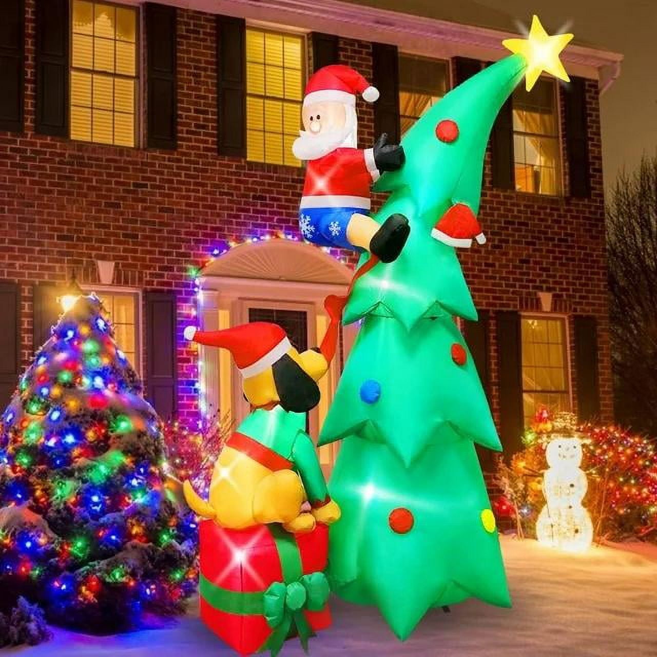 Coolmade Inflatable Christmas Decorations 7 Foot Santa Being Chased Up The Tree,Christmas & Xmas Blow Up Decor for Yard,Lawn,with LED Christmas LightsWacky, Funny, Colorful