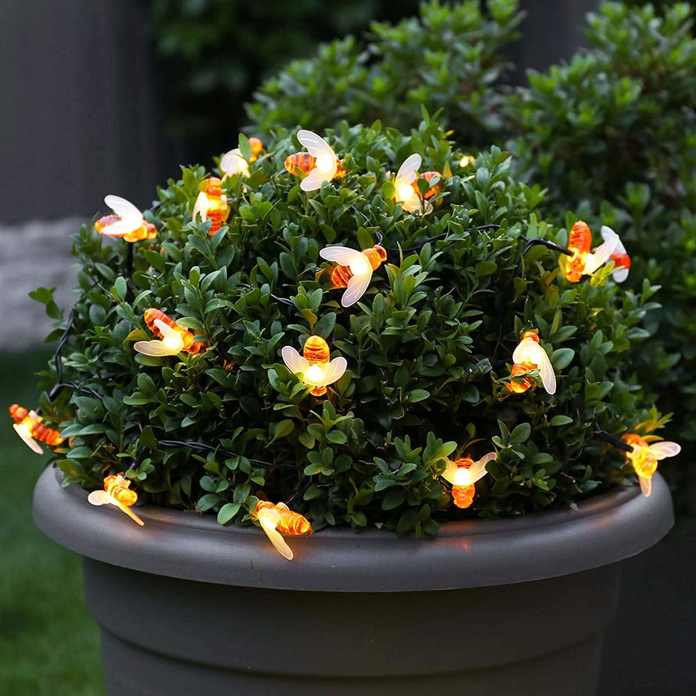 Coolmade LED Bee Solar String Lights, 30 LED Honey Bee Garden Fairy Lights with 8 Lighting Modes for Outdoor Garden Party Deck Home Decoration (Warm White)