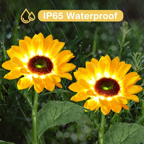 Coolmade Outdoor Sunflower Solar Garden Decor Yard Stake, 21'' Decorative Lights for Garden Patio Porch Backyard (2 Pack)