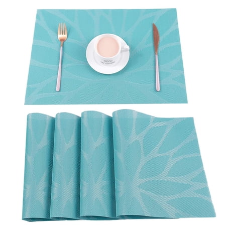 Coolmade Placemats for Dining Table Washable Placemat Set of 4 Heat Resistant Woven Vinyl Non-Slip Kitchen Table Mats Wipe Clean(4, Blue)