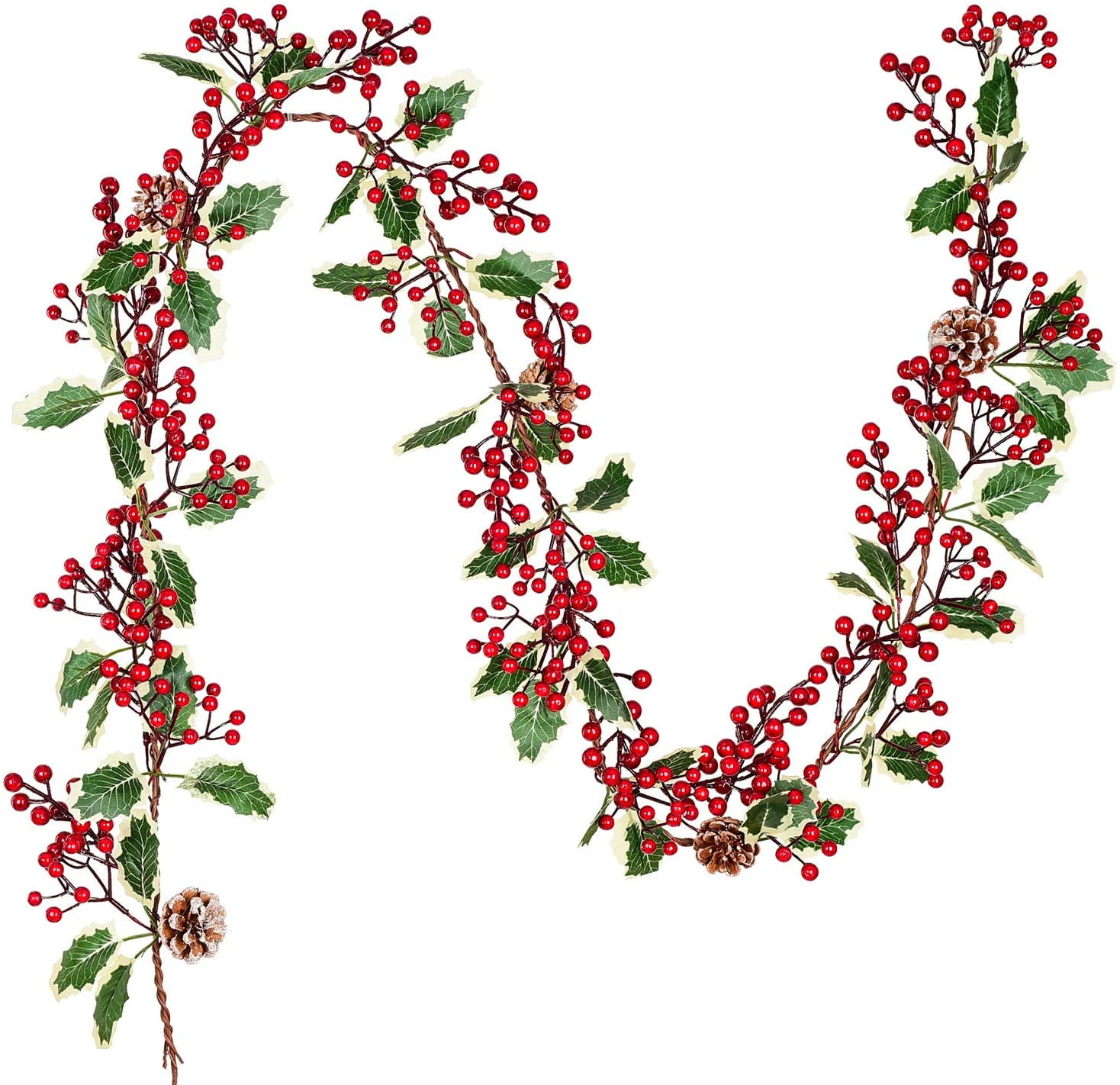 Coolmade Red Berry Christmas Garland with Pine Cone Garland Green Leaves 7ft Artificial Red Berry for Winter Holiday New Year Decor