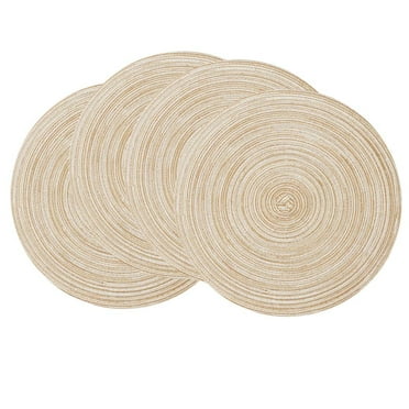 Coolmade Round Rop Cotton Braided Table Place Mats Braided Coaster Placemas Non-Slip Table Mats Set of 4 for Dining Kitchen Table Washable 15 inch
