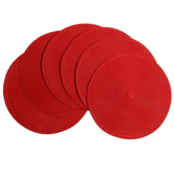 Coolmade Round Rop Cotton Braided Table Place Mats Braided Coaster Placemas Non-Slip Table Mats Set of 6 for Dining Kitchen Table Washable 15 inch