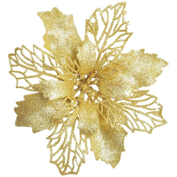 Coolmade Set of 16 Pcs Christmas Poinsettia Flowers Ornaments Glitter Floral Accessories Xmas Wreath Tree Decorations for Party Home Wedding