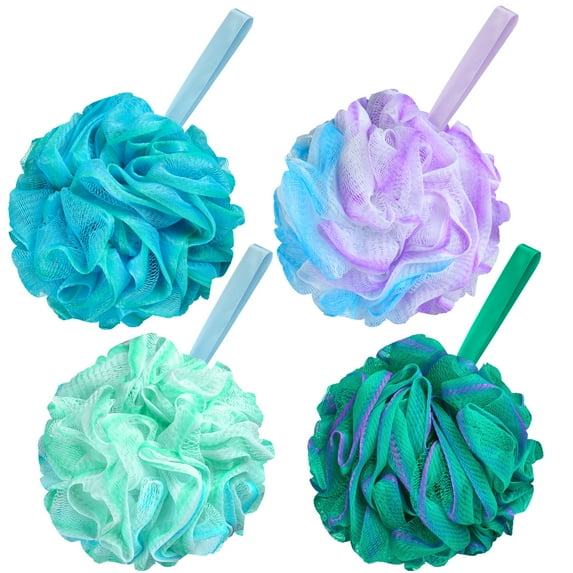 Coolmade Shower Bath Sponge Shower Loofahs Balls 75g/Pcs for Body Wash Bathroom Men Women- Set of 4 Flower Color Sponges
