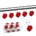 thumbnail image 1 of Coolmade Shower Curtain Hooks, Home Decorative Rustproof Shower Curtain Hooks Resin Rose Flower Shower Hooks Rings for Bathroom Shower Rods Curtains,Set of 12 Hooks (Red), 1 of 9