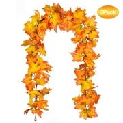 Coolmade Unlit Artificial Foliage Autumn Hanging Fall Maple Leaf Garlands, 1" (Orange) (2 Count)