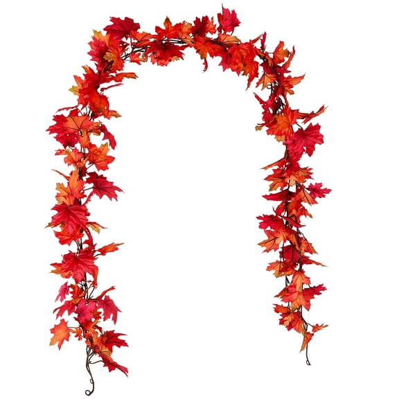 Coolmade 2 Pack Fall Maple Leaf Garland - 6.5ft/Piece Artificial Foliage Garland Autumn Hanging Fall Leave Vines for Indoor Outdoor Wedding Thanksgiving Dinner Party Decor