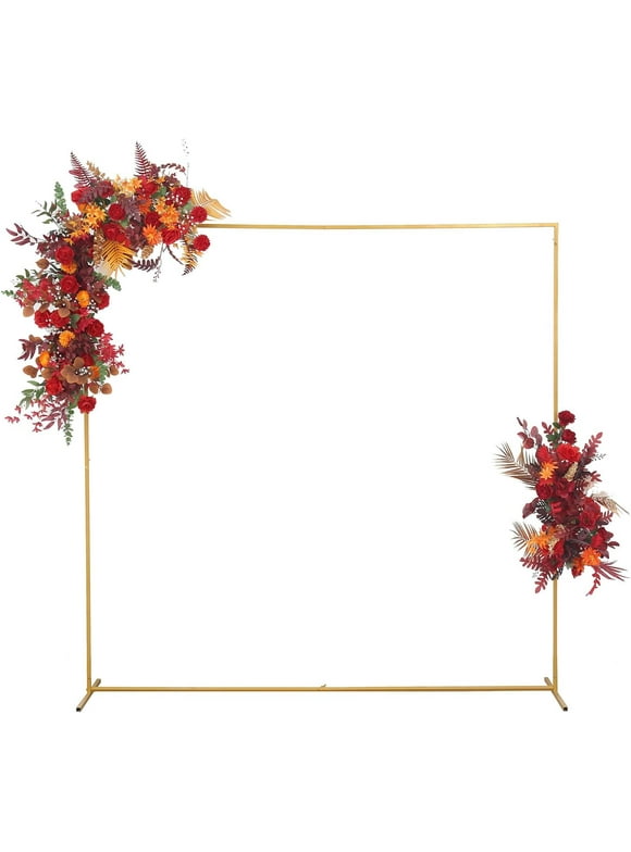 Coolmade Wedding Arch Backdrop Stand, 6.6x6.6ft Gold Wedding Arches for Ceremony Square Metal Balloon Arch Stand Garden Arbor Frame for Wedding Birthday Party Background Decoration