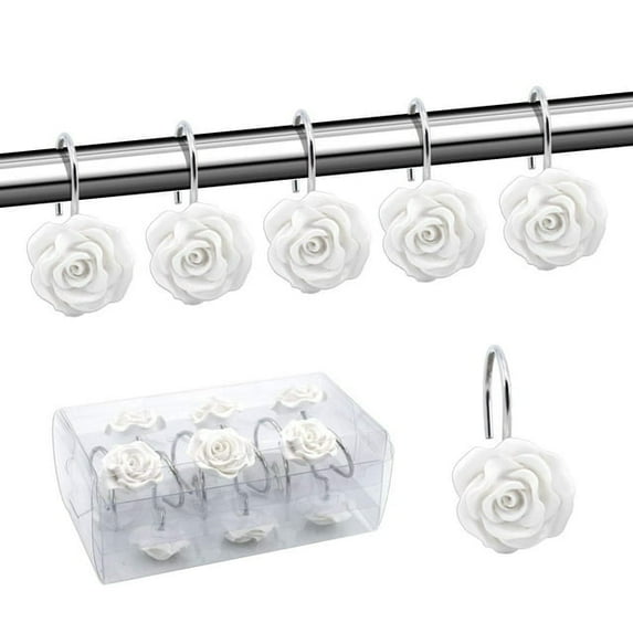 White Rose Stainless Steel Shower Curtain Hooks (12 Count)