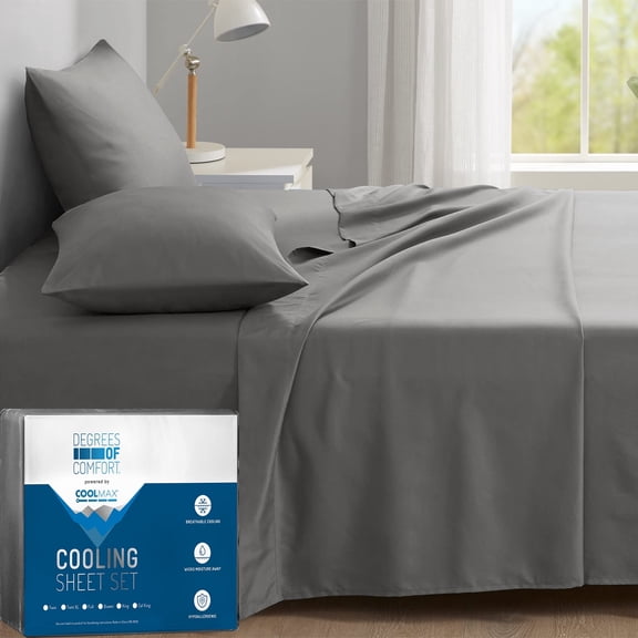 Coolmax Enhanced Queen Sheets Set, Breathable Bedding for Night Sweats, Soft Microfiber with Long Lasting Stitches, Grey