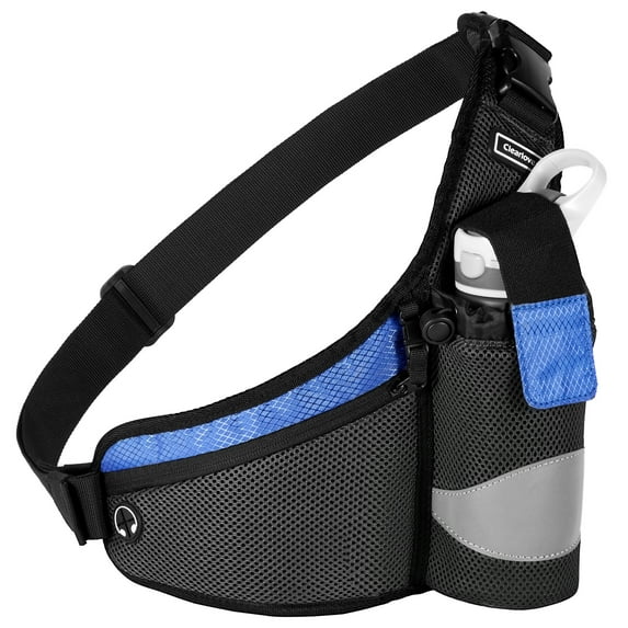 Coolmee Ajustable Running Waist Pack Hydration Belt with Water Bottle Holder, Night Reflective Outdoor Sport Running Belt for Men Women with Large Pockets for Smartphones,Blue