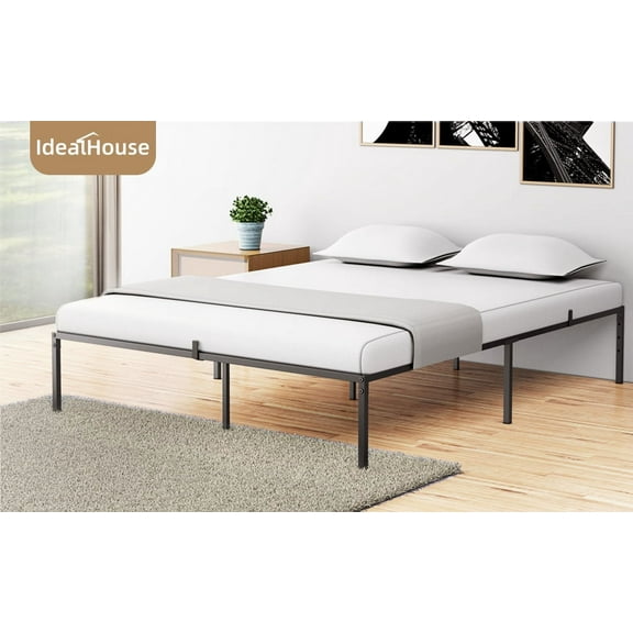 Coolmee Queen Size Metal Bed Heavy Duty Metal Bed Frame Platform Bed,(191*99*38CM,Black)